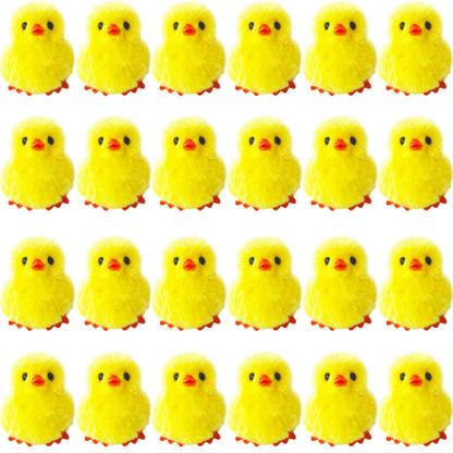 Baaxxango 24 PCS Easter Fluffy Chicks,3.4 Inch Yellow Soft Plush Chicks Figurines,Realistic Plush Farm Chick Mini Ornaments Stuffed Animal