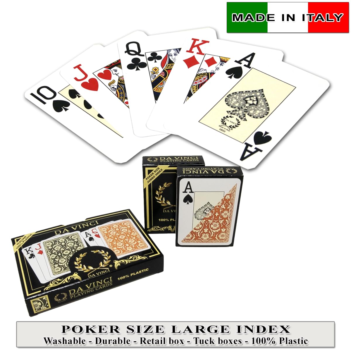 DA VINCI Venezia, Italian 100% Plastic Playing Cards 2 Deck Set, Poker Size Jumbo Index (Large Print)