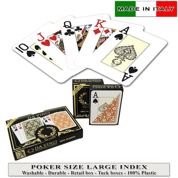 DA VINCI Venezia, Italian 100% Plastic Playing Cards 2 Deck Set, Poker Size Jumbo Index (Large Print)