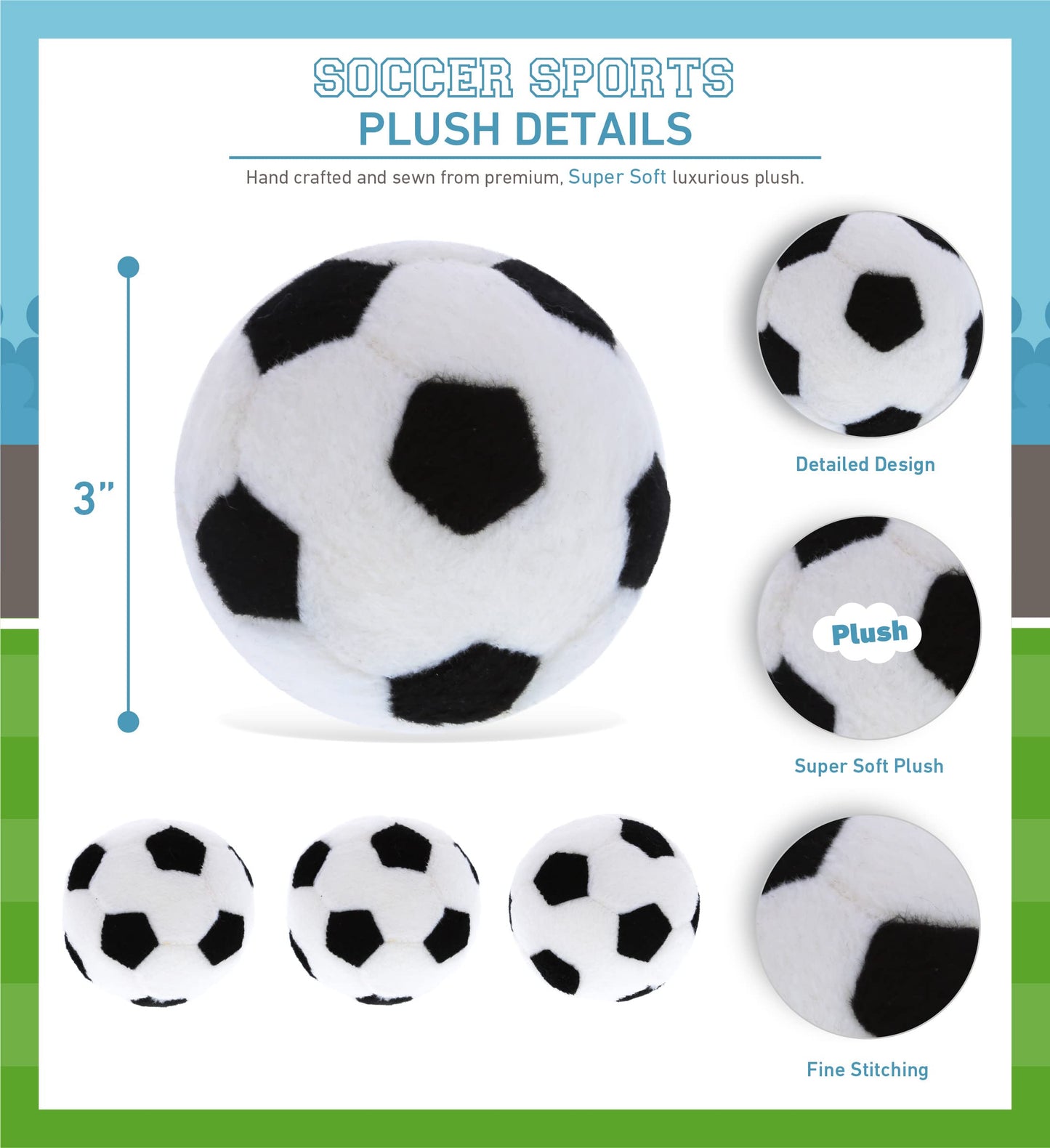DolliBu Sport Plush Ball - Small Stuffed Sports Balls for Kids, Cute Squishy Soft Ball Toys for Throwing, Playing Catch, Playtime Plush Balls