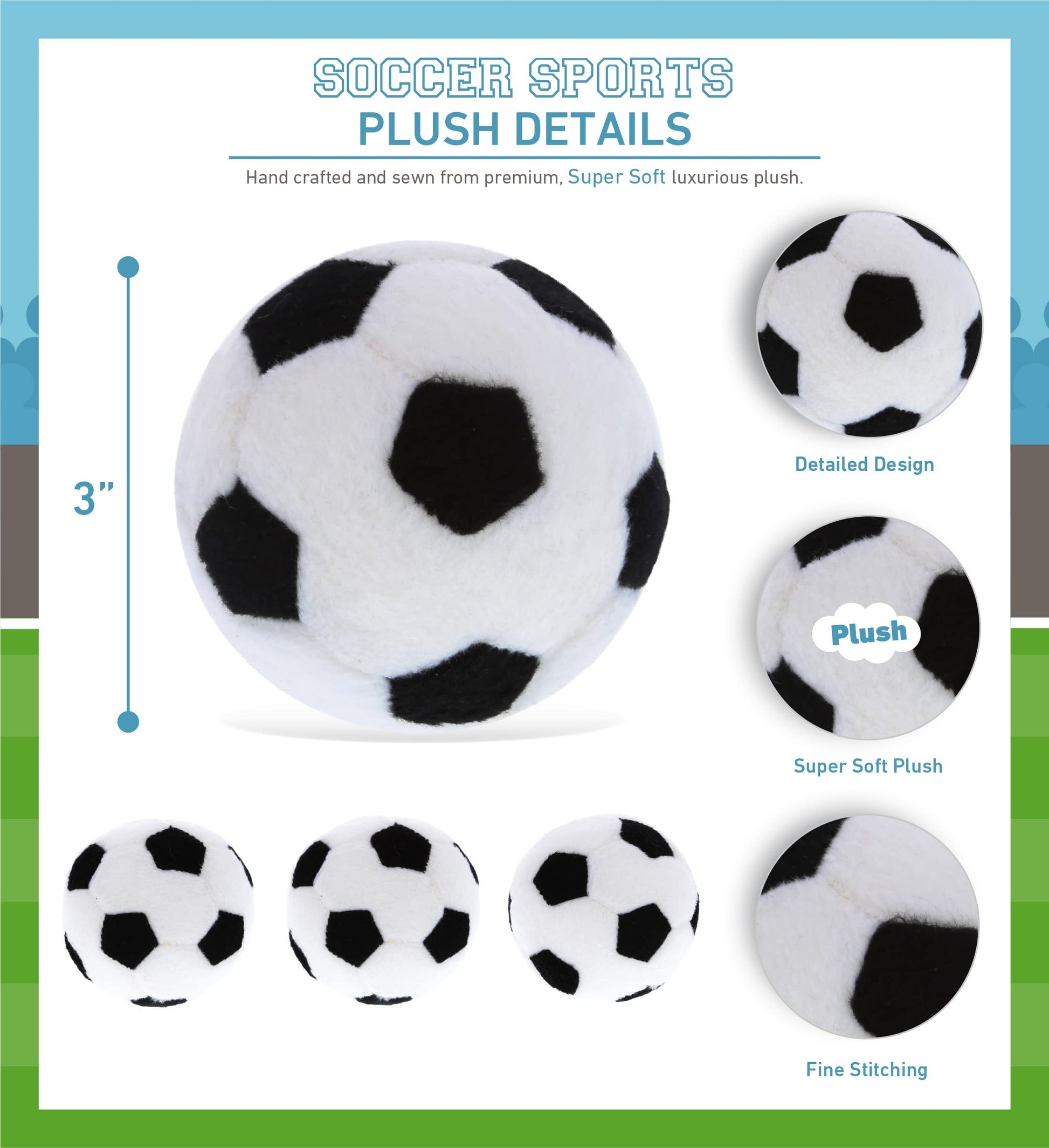 DolliBu Sport Plush Ball - Small Stuffed Sports Balls for Kids, Cute Squishy Soft Ball Toys for Throwing, Playing Catch, Playtime Plush Balls