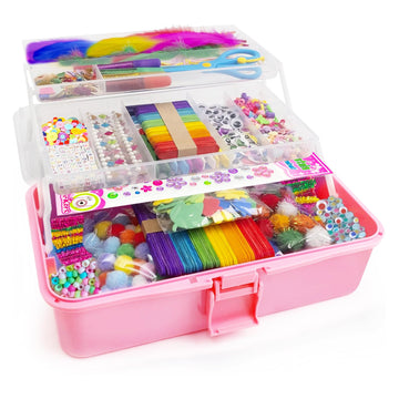 Bobbie Art Arts & Crafts Box 3000+ pcs Deluxe Craft Supplies Box Pink Box - Art Crafting Kit Birthday Gifts for Kids, School Supply for Ages 4-12