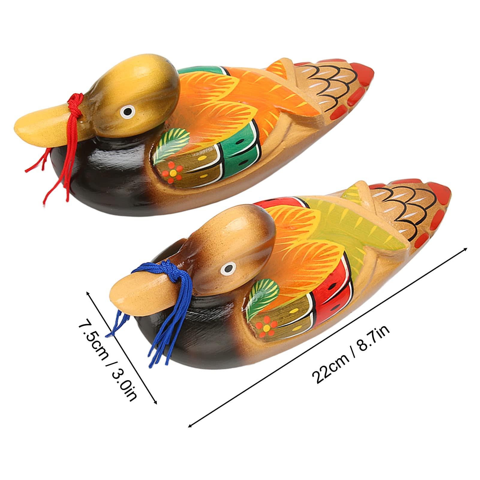 Fnskatzici 2Pcs Wooden Mandarin Duck Statues - Hand Painted Feng Shui Decor for Love & Fidelity - 8.7 Inch Large Asian Art Figurines - Great Wedding &