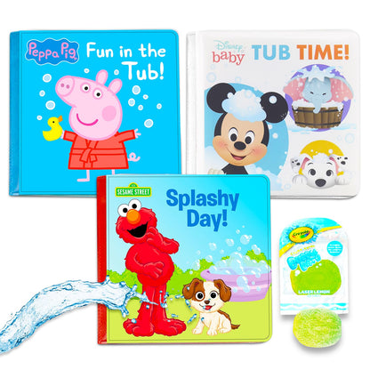 Baby Ultimate Bubble Bath Book Set for Toddler Kids - Bundle with 3 Bathbooks with Sesame Street, Disney Baby, Peppa Pig, and More | Sesame Street