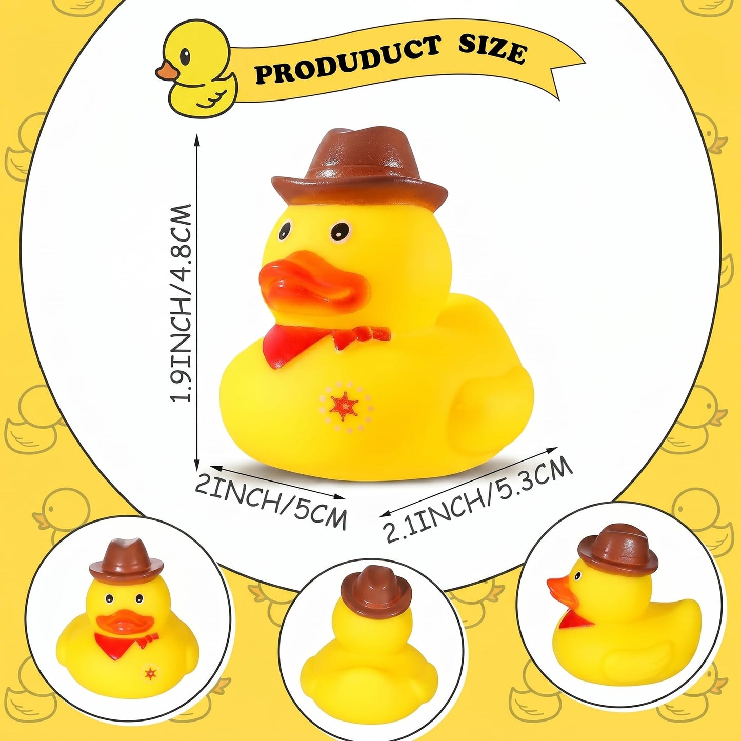 Deekin 24 Pcs Cowboy Rubber Ducks with Hat Western Mini Duckies for Wild West Party Favors Birthday Swimming Party Gift Favor,2.1 x 2 x 1.9 Inches