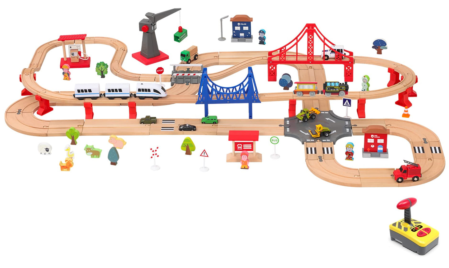 Motorized Train for Wooden Track, Remote Control Train with Magnetic Connection, Battery Operated Locomotive Trains for Toddlers, Compatible