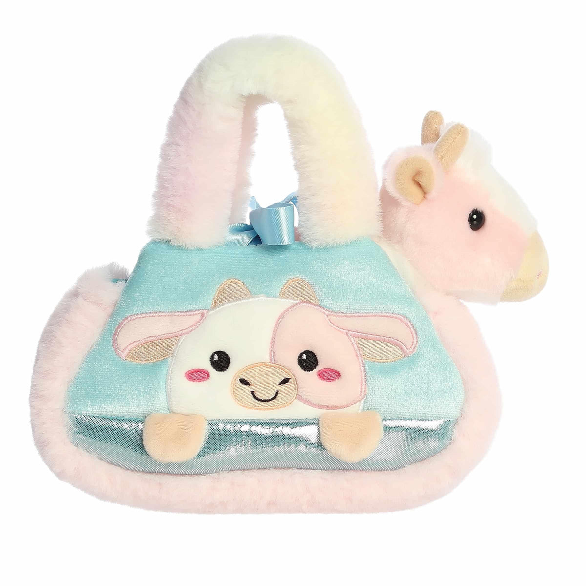 Aurora® Fashionable Fancy Pals™ Peek-A-Boo™ Strawberry Cow Stuffed Animal - Plush with Stylish Purse for Dress Up Fun - Perfect for Kids 3+ Years