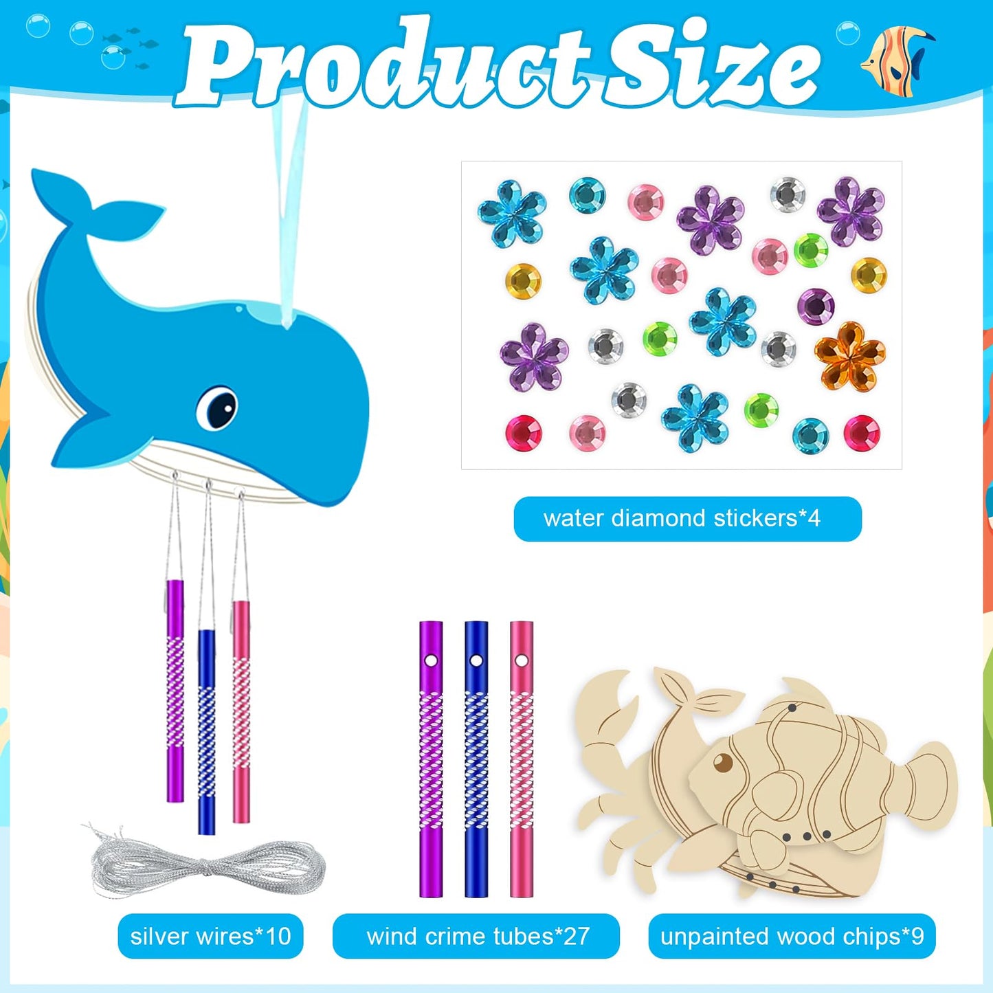 Wooden Ocean Animals Wind Chime Kit Make Your Own Sea Animal Crafts Coloring DIY Wind Chime kit for Summer Activities Birthday Favor School Home Art