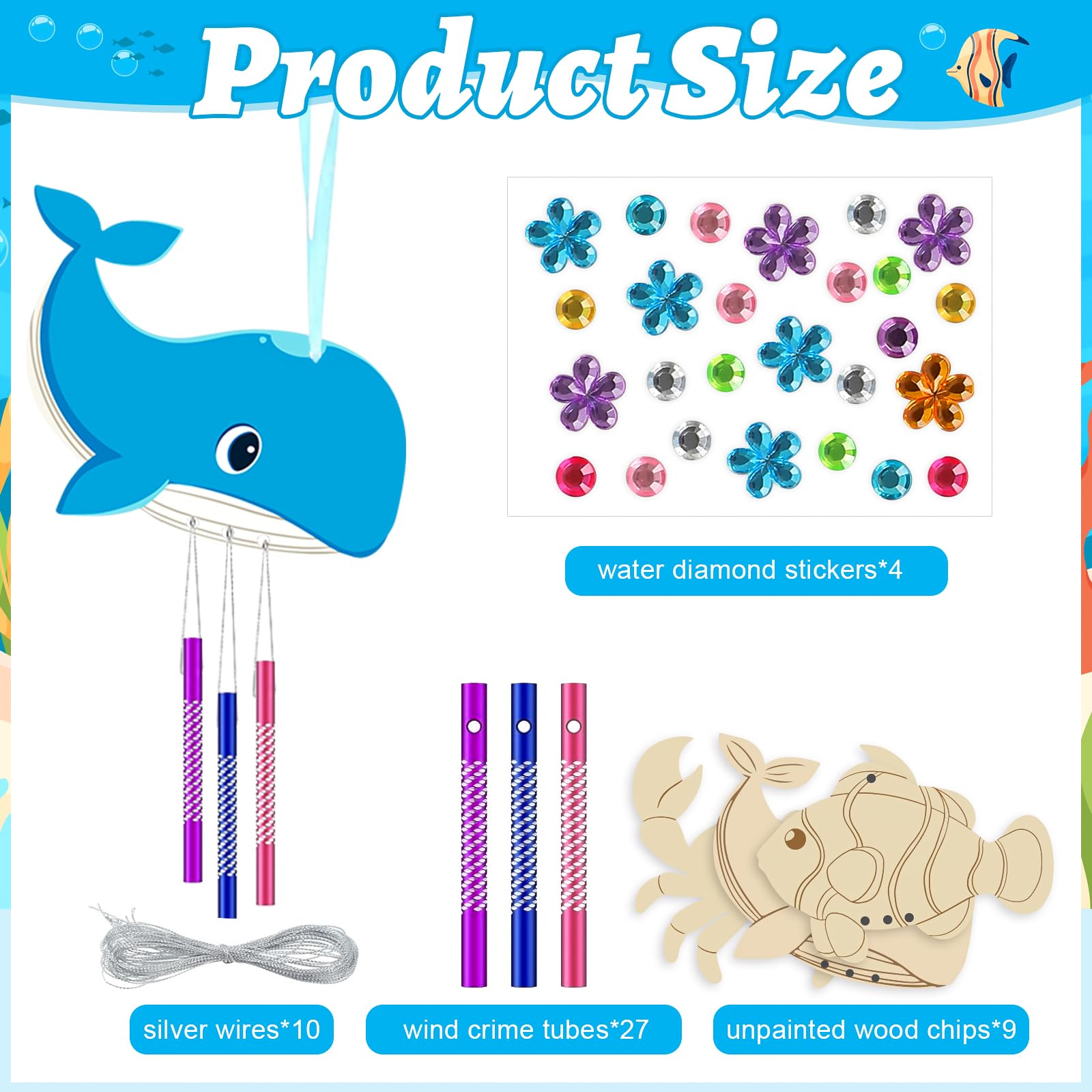 Wooden Ocean Animals Wind Chime Kit Make Your Own Sea Animal Crafts Coloring DIY Wind Chime kit for Summer Activities Birthday Favor School Home Art