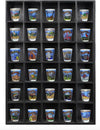 Tasse Verre 30 Shot Glass Shelf Display Case (1-Pack) - Large Wooden Collectibles Rack - Wall Mounted Black Bar Shadow Box Minifigure Storage