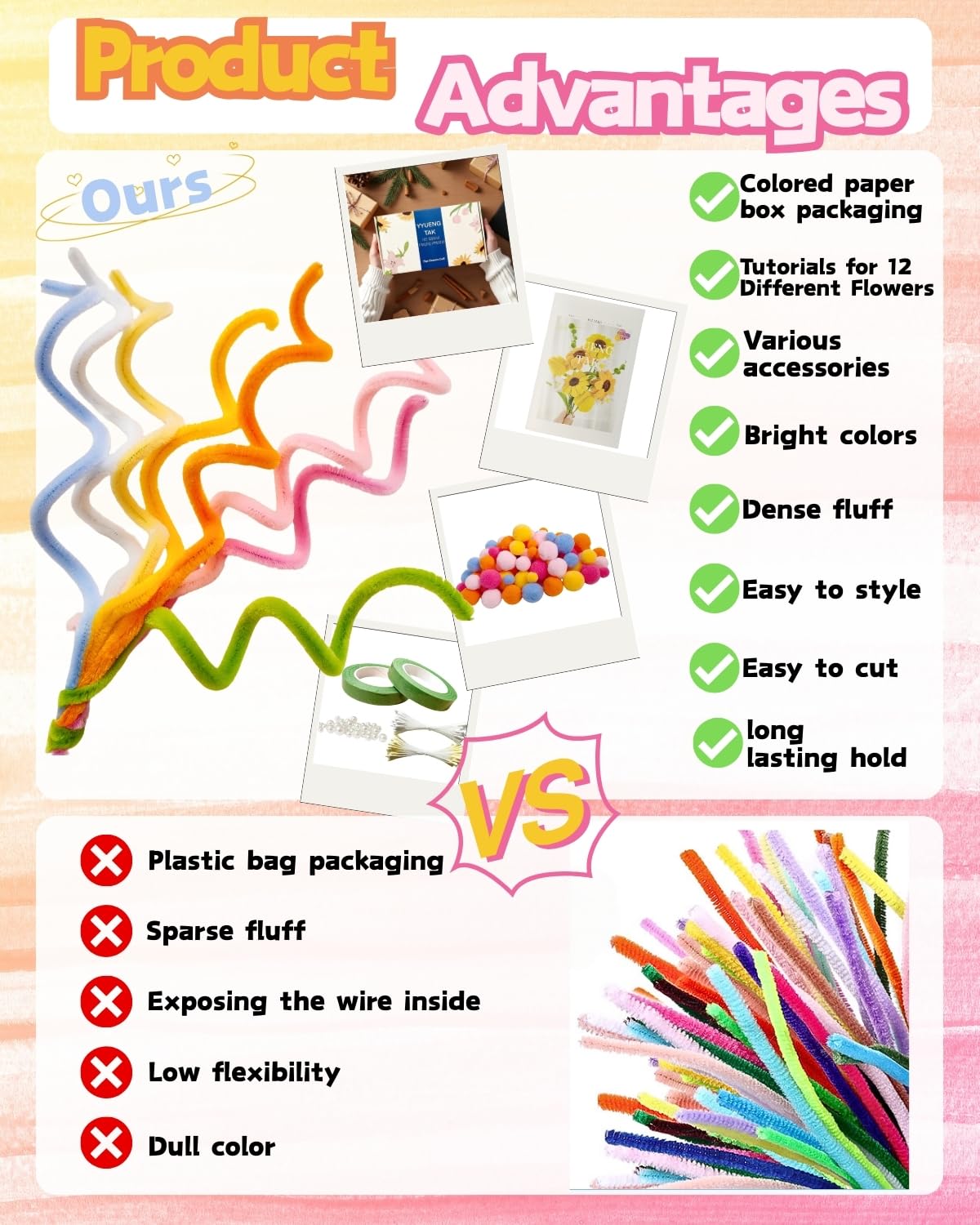 YYUENG TAK 500 Pcs Dopamine Colors Pipe Cleaners Flower kit,Chenille Stems for DIY Art Projects Creative Gift,Pipe Cleaners Craft