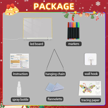 LED Note Board with 7 Colors, 13"x10" Led Drawing Board for Kids, Light Up Dry Erase Boards with 7 Markers, Soft Cloth, Hanging Chain-Gift for Ages