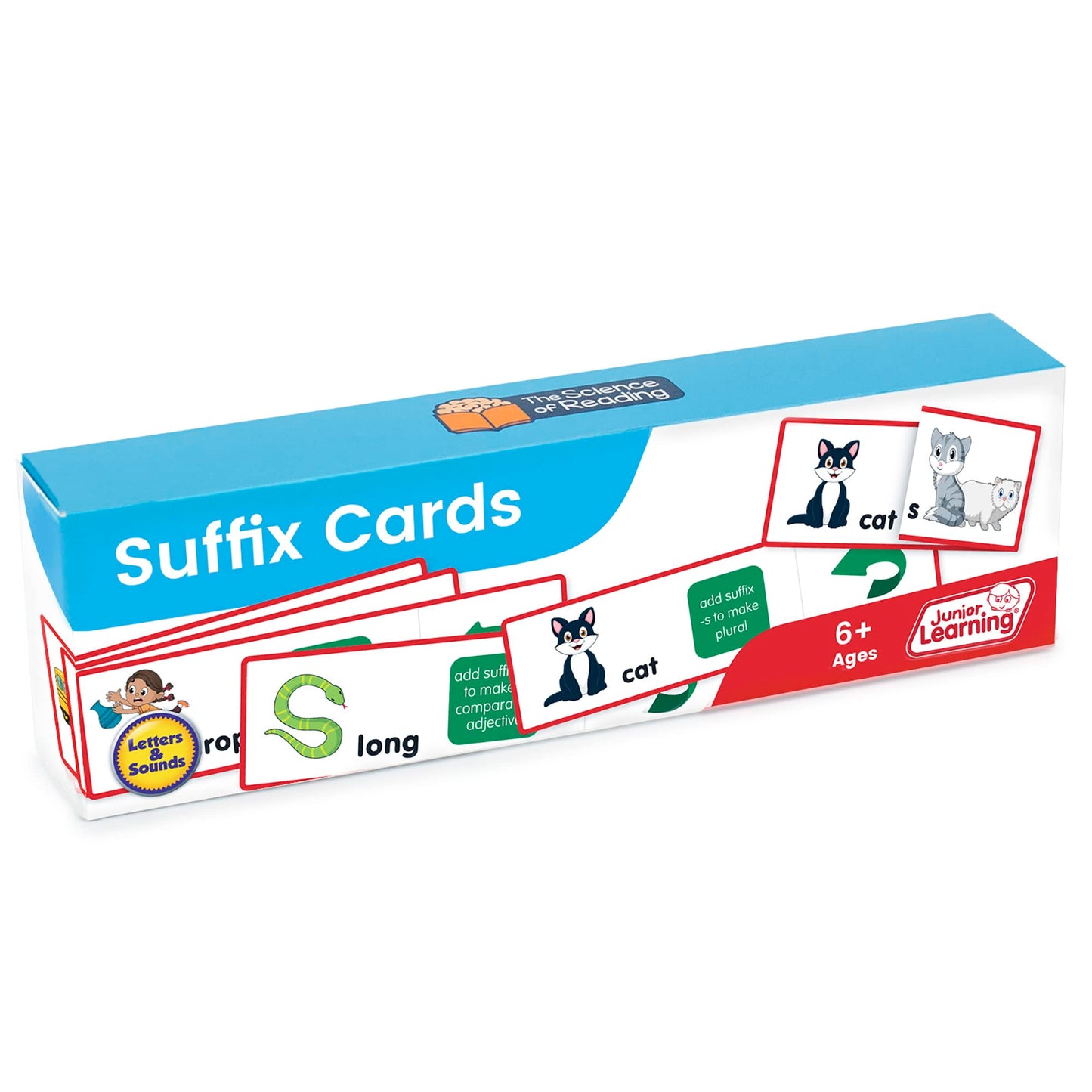 Junior Learning Suffix Flashcards, The Science of Reading Supplementary Resource Flashcards, Learn Suffix Rules, for Ages 6+, Grade 1, for Classroom