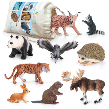 Volnau Safari Animal Figurines Toys 9PCS Eurasia Figures for Toddlers Kids Christmas Decoration Gift Preschool Educational Tiger Panda Jungle Forest