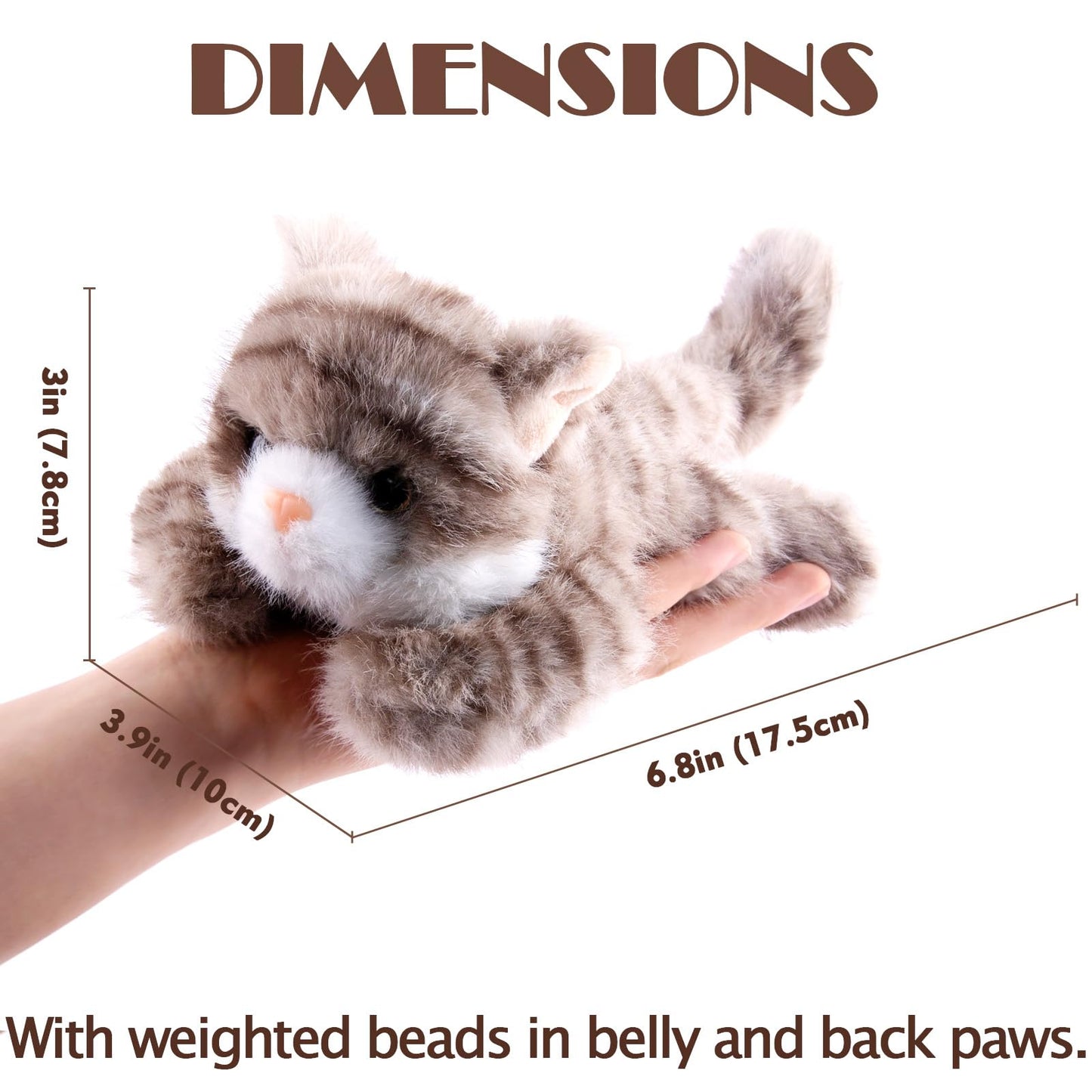 Niceup 12pcs Kitten Stuffed Animal 7in, Bulk Kitty Cat Pet Adoption Party Favors, Small Black Orange Grey Cat Plush Stuffy Toys with Sensory Beans