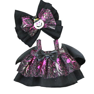Halloween Doll Clothes, 2-Piece Fashion Bat Dress Jumpsuit with Pumpkin Decoration for Dolls Labubu Accessories, Overalls with Accessories