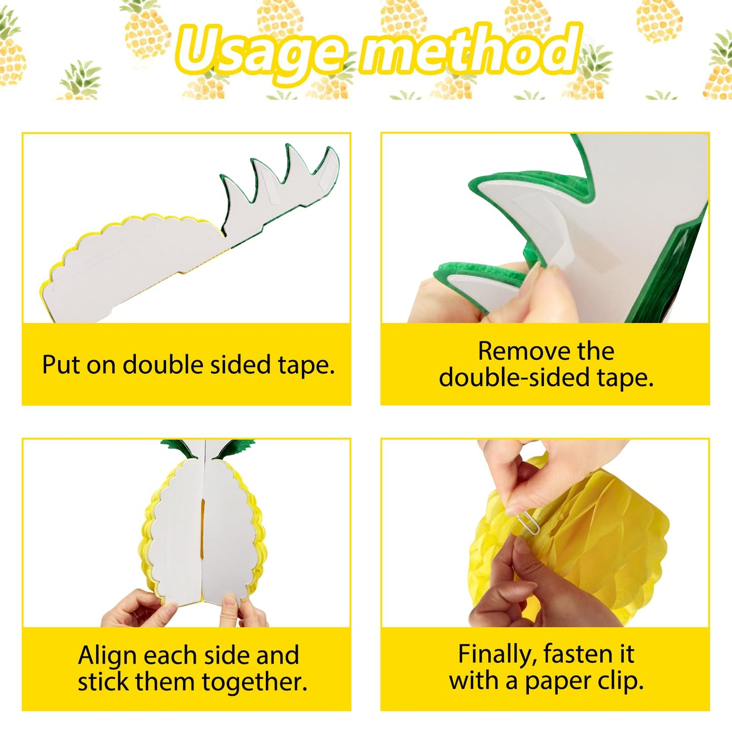 6 Pack 14 Inch Pineapple Honeycomb Decorations, Standing Tissue Paper Centerpieces, 3D Tropical Fruit Ornaments for Hawaiian Luau, Summer Pool, Beach