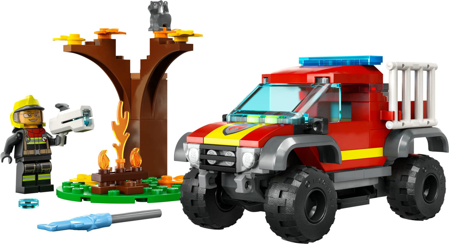 LEGO City 4x4 Fire Engine Rescue Truck 60393, Toy for 5 Plus Year Old Boys & Girls, Set with Water Element Launcher, Firefighter Minifigure and Cat