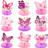 9 Pcs Butterfly Honeycomb Centerpieces, 3D Pink and Purple Butterfly Table Decorations with Floral Designs for Girls Birthday Parties, Baby Showers