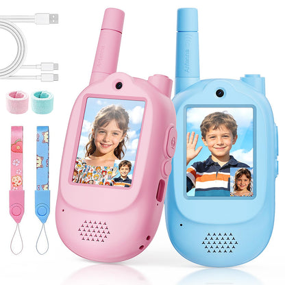 Video Walkie Talkies for Kids, 2 Pack Rechargeable with Screen & Voice Changer, Long Range Two Way Radios for Indoor Outdoor Play, Camping, Birthday