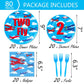 80 Pcs Airplane 2nd Birthday Party Decorations Two Fly Disposable Paper Dinner Plates Napkins Forks Dinnerware for Aviation Theme Boys 2nd Birthday