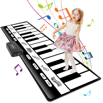 TWFRIC 6ft. Piano Mat with 24 Keys & 10 Demos & 8 Musical Instruments Sounds & 4 Play Modes, Giant Dance Floor Piano Music Play Mat 71'' Large