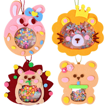 Oagminu 4Pcs DIY Felt Craft Kit Cute Animal Shaker Hanging Ornaments Creative Handmade for Boys & Girls Craft Set for Home Decoration & Party