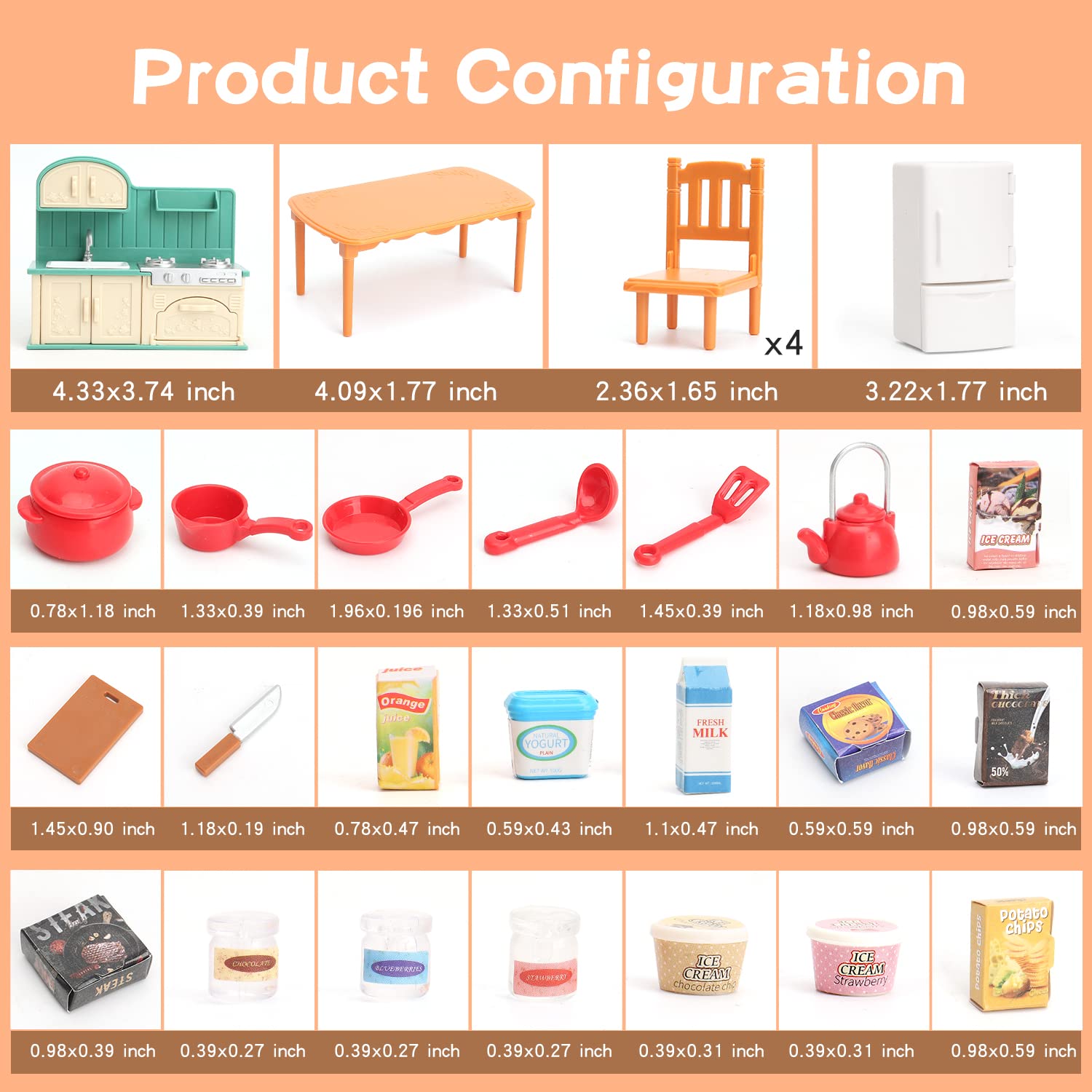 Dollhouse Furniture Set for Kids Toys Miniature Doll House Accessories Pretend Play Toys for Boys Girls & Toddlers Age 3+ with Kitchen