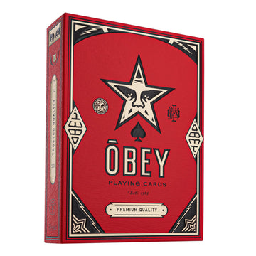 theory11 Red Obey Playing Cards - Shepard Fairey Street Art Poker Deck with Custom Faces, Foil Style Box, Magic, Cardistry, Game Night Gift for Art