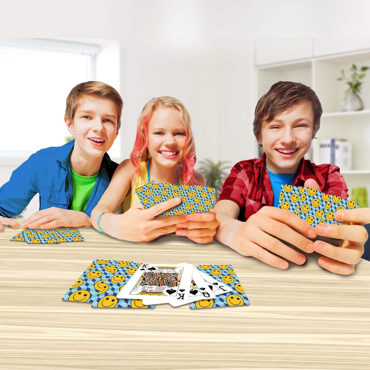 Gamie Mini Smile Playing Cards Deck - Pack of 12-2.5 Inches Tall - Blue Checkerboard Background - Poker-Casino Cards - Carnival Prize, Party Favor