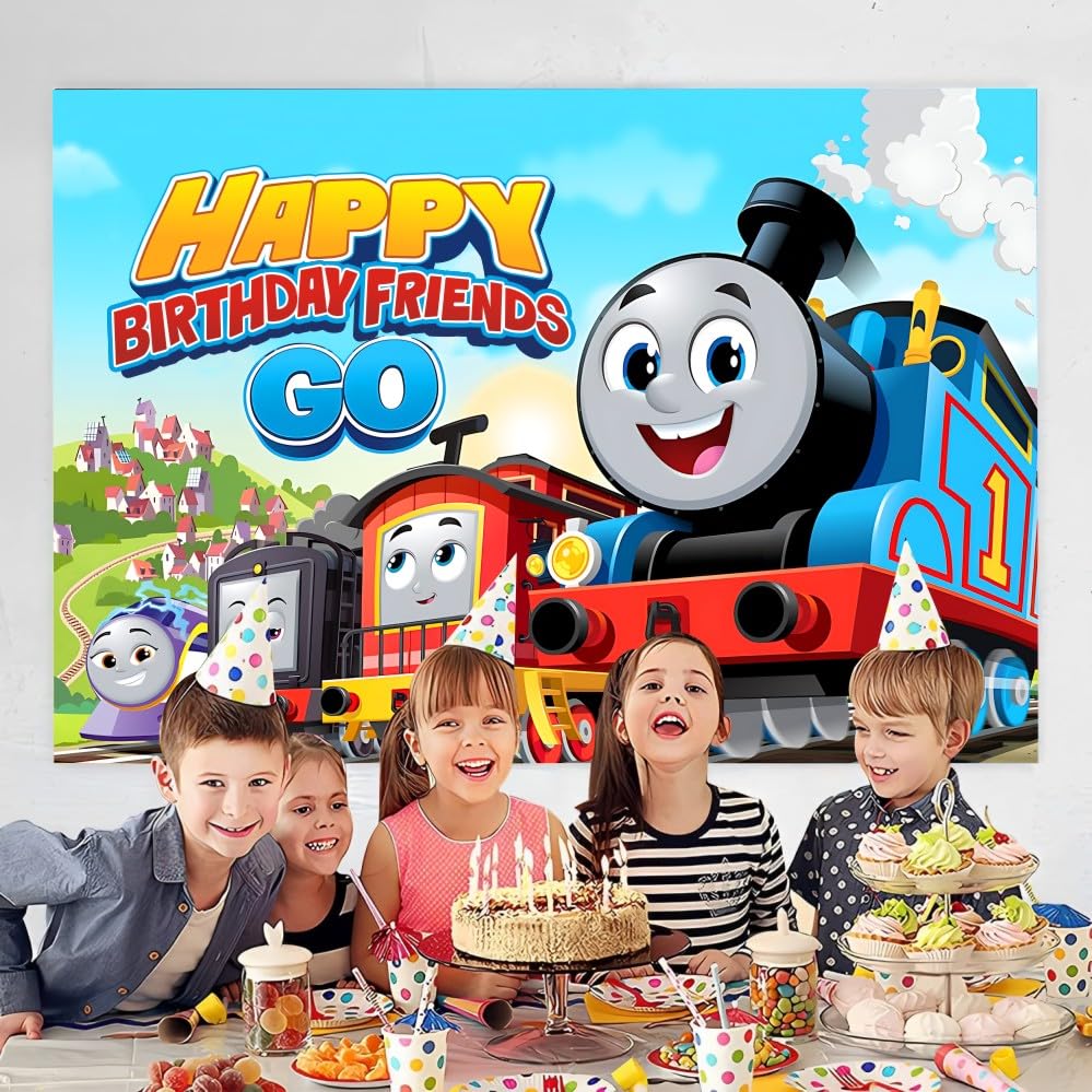 Train Birthday Backdrop Party Supplies for Train Themed Party Decorations(5x3ft)