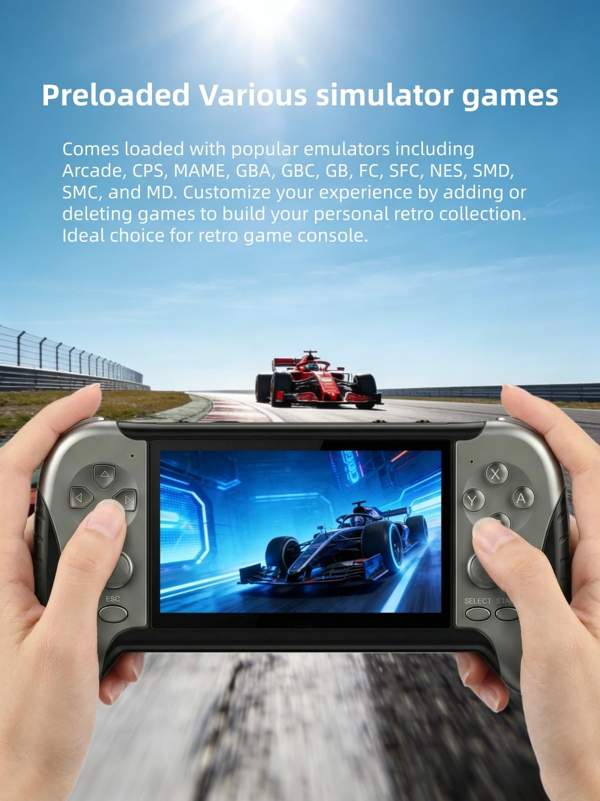 YHFITN 4.3-Inch HD Screen Portable Retro Game Console with Built-in Classic Games - Instant Save, TV Output, Video/Music Player, for Teens & Adults