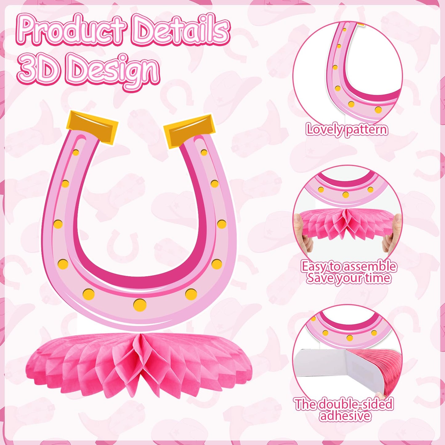 12PCS Cowgirl Party Decorations Western Cowgirl Honeycomb Centerpieces for Tables Lets Go Girls Party Decor for Birthday Baby Shower Supplies
