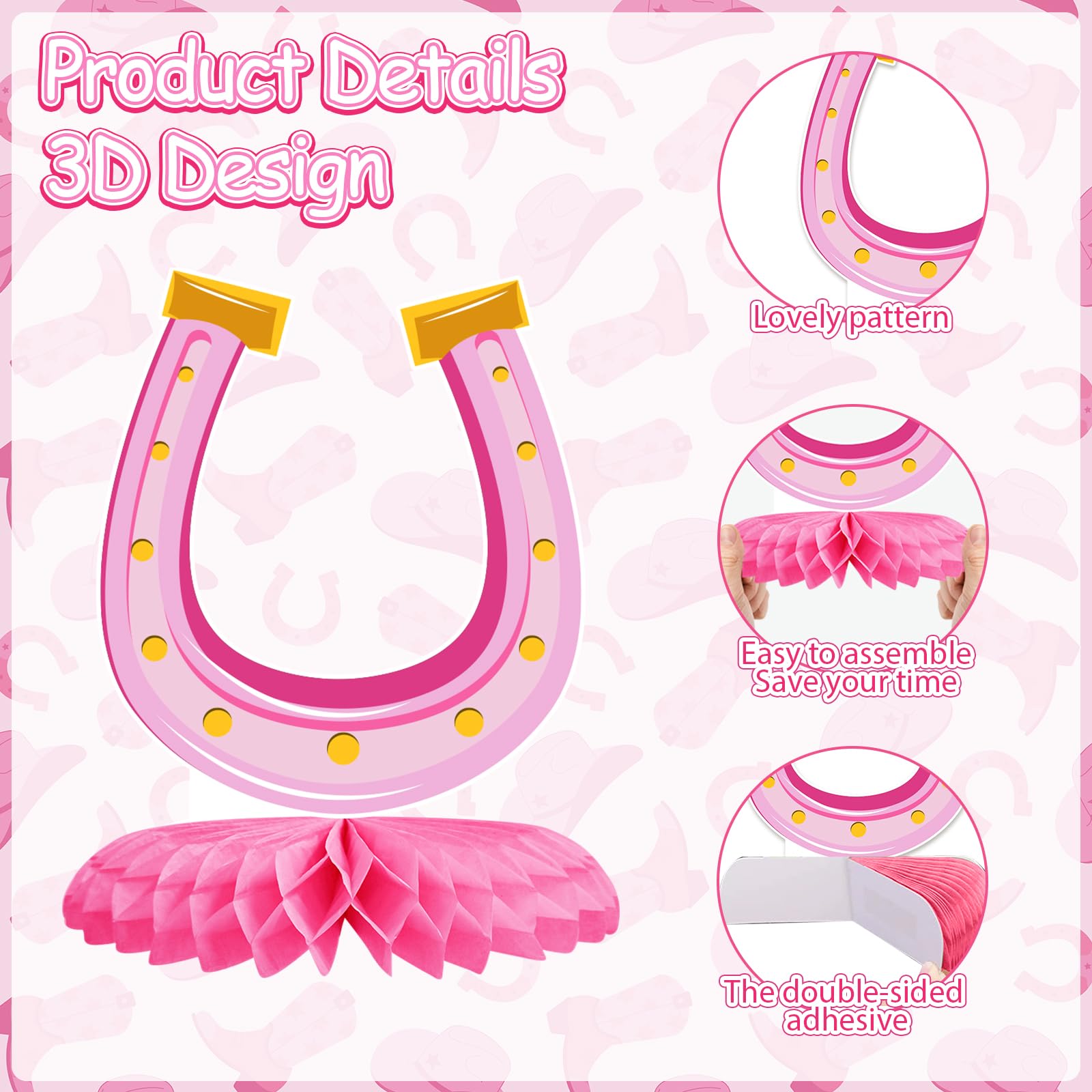 12PCS Cowgirl Party Decorations Western Cowgirl Honeycomb Centerpieces for Tables Lets Go Girls Party Decor for Birthday Baby Shower Supplies