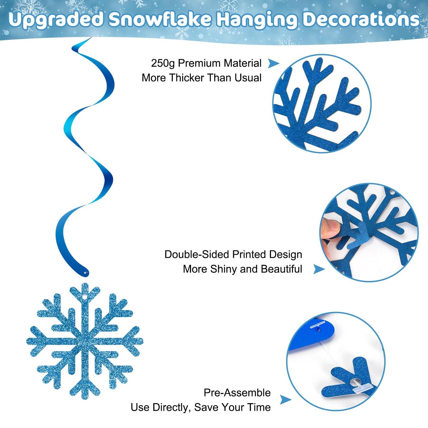 20 Pack Frozen Snowflake Hanging Decorations - Winter Snowflakes Hanging Swirls Ceiling Streamers, Glittery Snowflakes Ornament for Wonderland Frozen