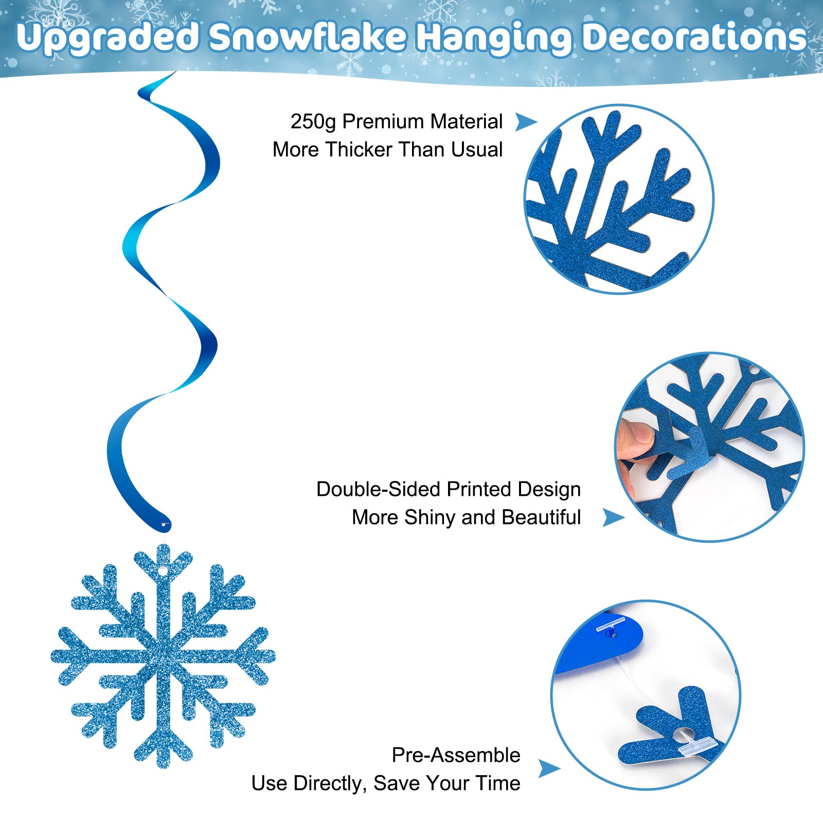 20 Pack Frozen Snowflake Hanging Decorations - Winter Snowflakes Hanging Swirls Ceiling Streamers, Glittery Snowflakes Ornament for Wonderland Frozen