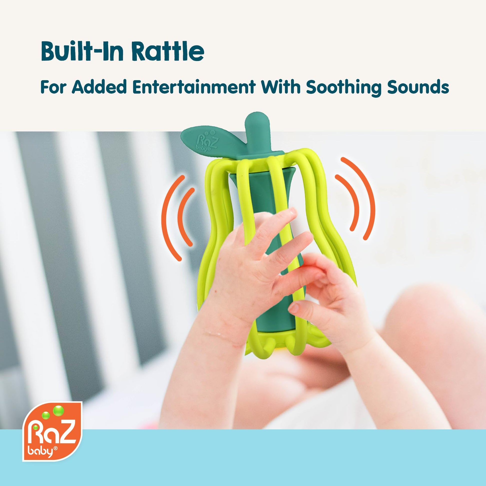 RaZbaby RaZ-Apple Silicone Teether & Rattle Toy - Soft, Flexible & Easy to Hold, Soothing Sounds for Entertainment, Textured for Teething Relief