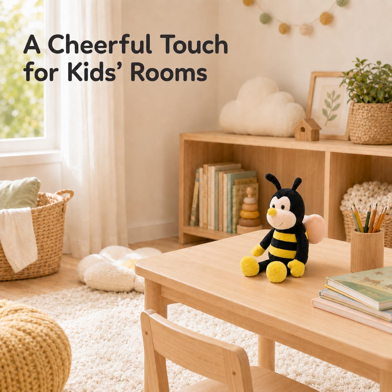 Garden Buzz Cuties Nana The Bee with Smile Face and Yellow Wings Plush Bumblebee Stuffed Animal Shaped Soft Bug Insect Toy Plushie Present