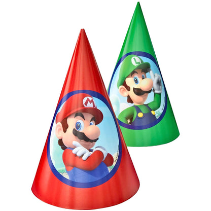 Vibrant Red & Green Super Mario Brothers Paper Cone Hats - 6" (Pack of 8) - Premium Quality - Perfect for Nintendo Fans & Celebrations