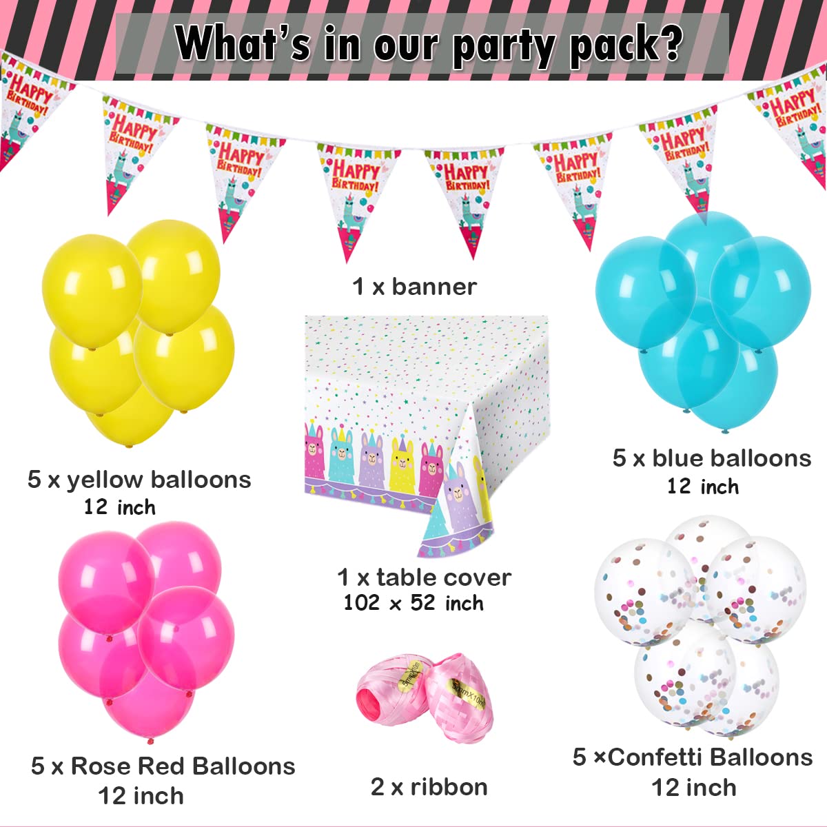 Llama Party Supplies Set For Girls-24 guests- Alpaca Birthday Party Decorations, Include Alpaca Plates Cups Banner Balloons Cutlery Tablecloth Napkins