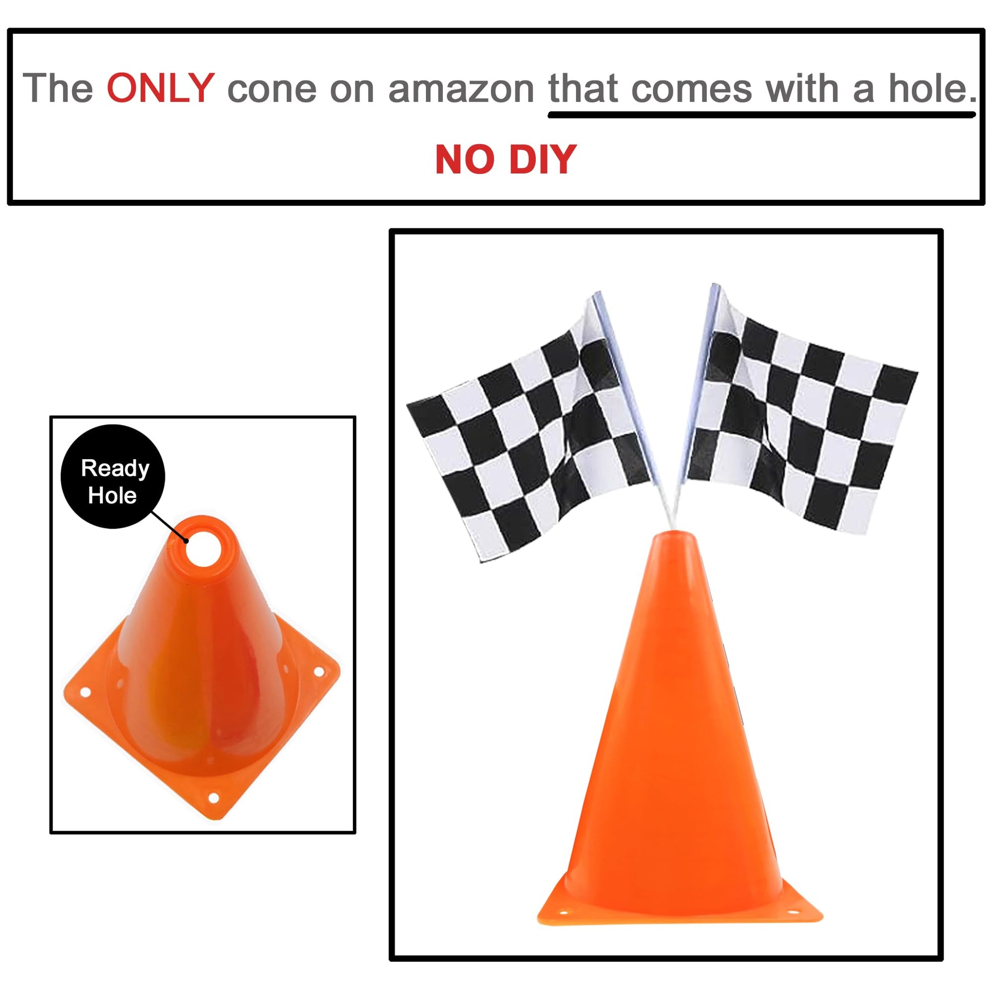 YOELVN 6 Pack 7inch Orange Race Cones with Holes on Top,12 Pack Checkered Flags,Racing Car Birthday Party Decorations,Two Fast Centerpieces,Race Cars