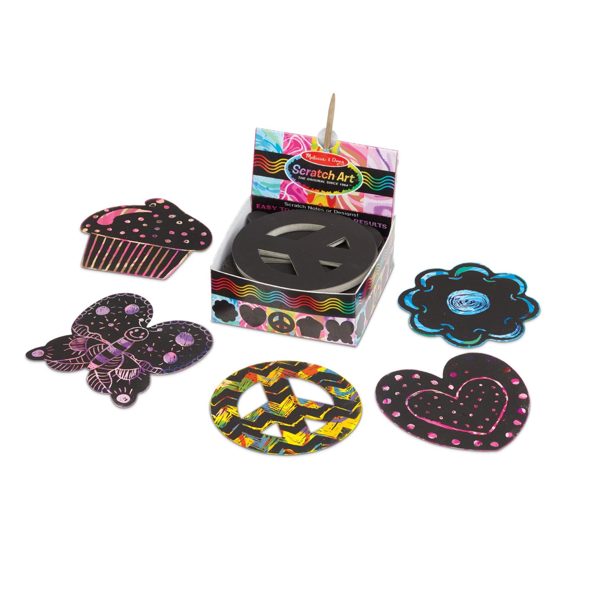 Melissa & Doug Scratch Art® Box of 125 Friendship-Themed Shaped Notes in Desktop Dispenser (Approx. 3.5” x 3.5” Each Note)