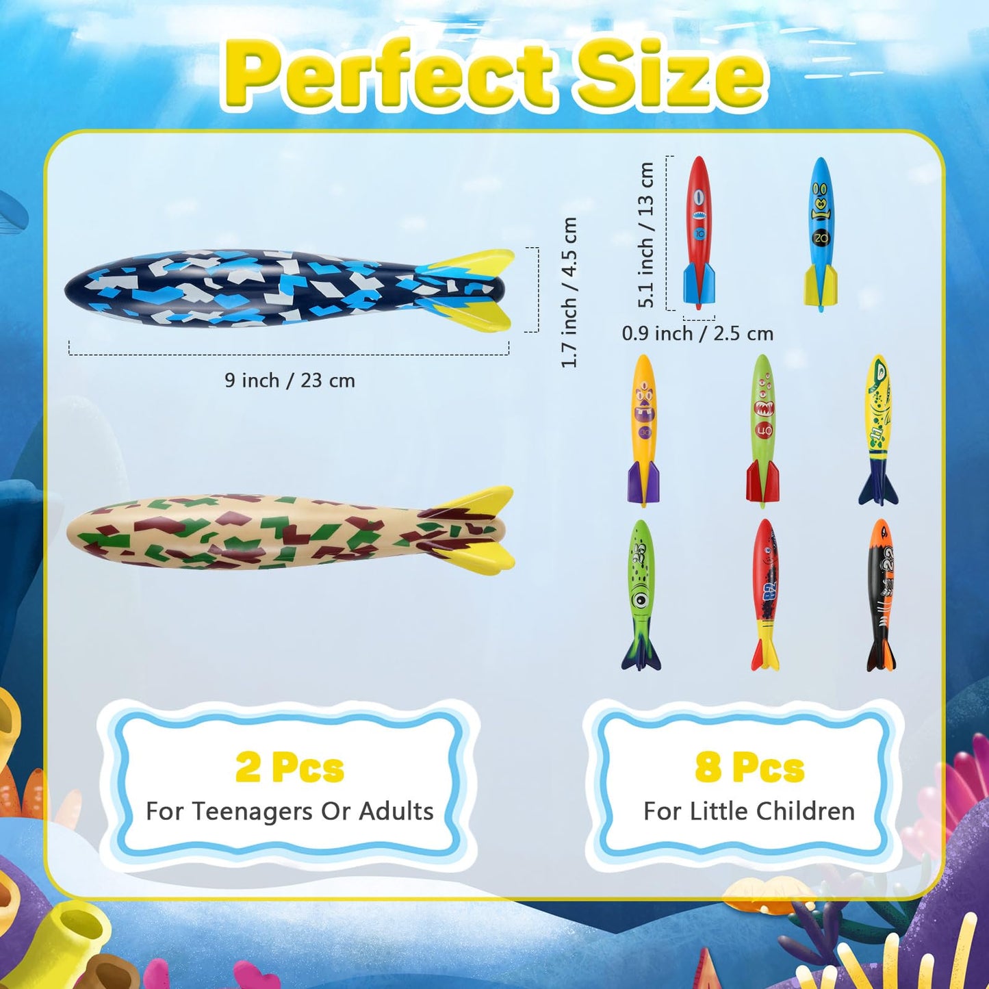 MoKo 10 Pack Pool Torpedo Toys, Water Diving Rockets for Kids & Adults
