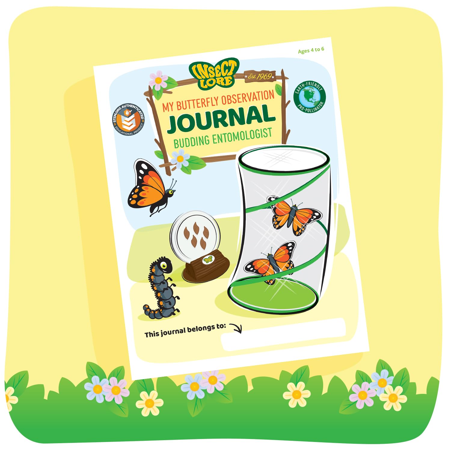 Insect Lore Butterfly Pavilion with Two Live Cups of Caterpillars - 2ft Tall Habitat, STEM Butterfly Journal, 10 Live Baby Caterpillars - Life Science