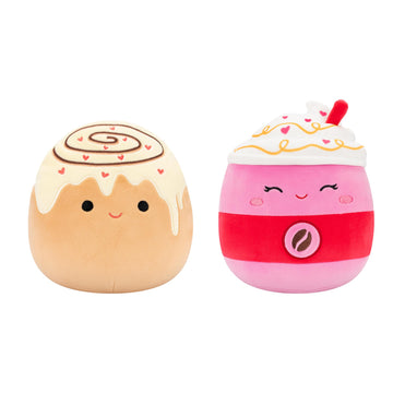 Squishmallows Original 8in Anita The Cinnamon Roll + 8in Beata The Pink Latte - Official Jazwares Valentine’s Plush 2-Pack (Little)