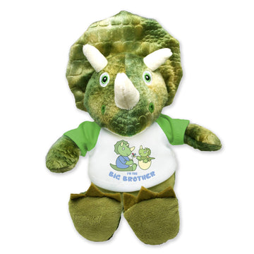 Flutter Hut I'm The Big Brother Green Triceratops Plush Dinosaur Message T-Shirt 8 Inches