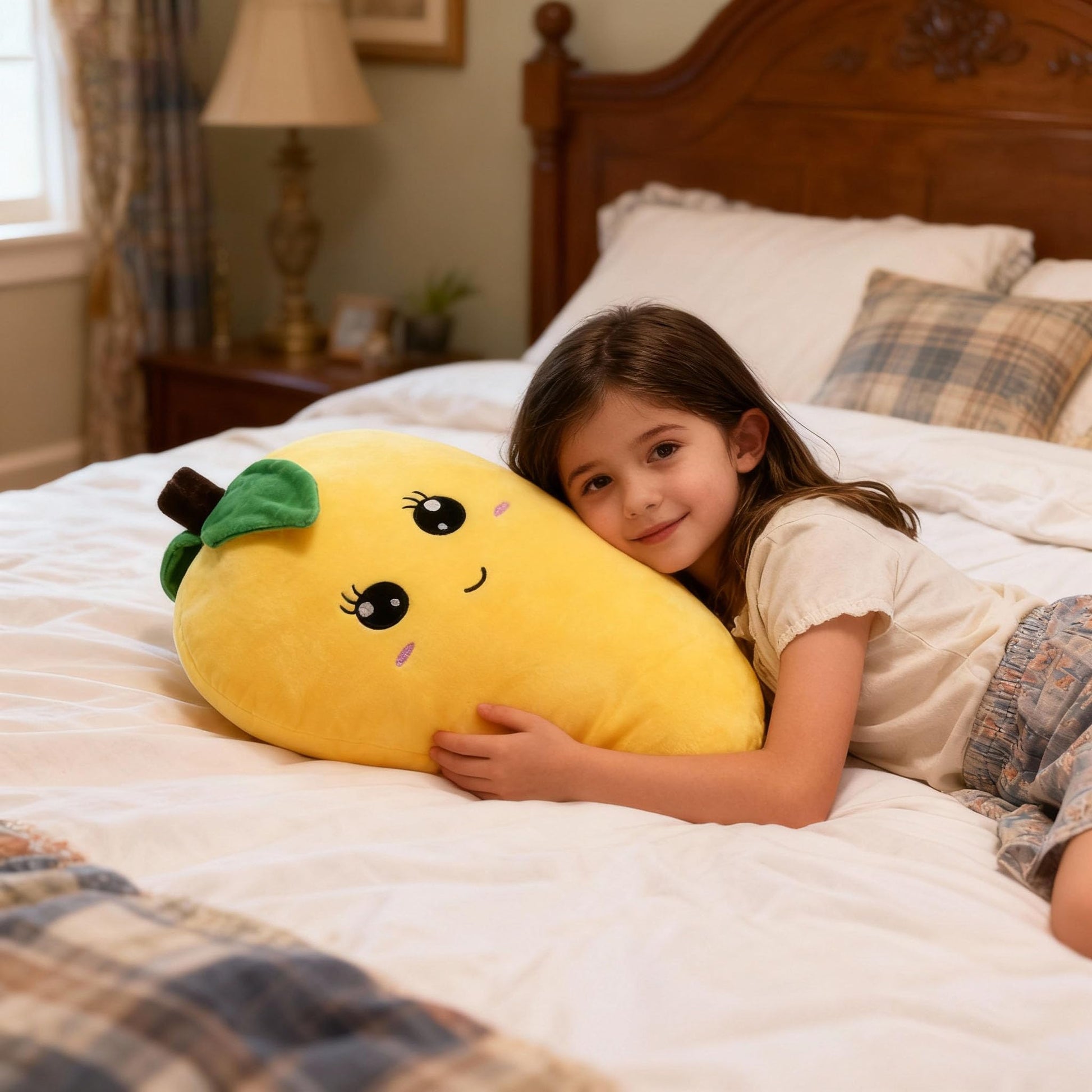 BABOLI Cuddly Mango Plush Toy Pillow Adorable Soft Fruit Stuffed Animal with Smile Face and Cute Expression Pretty Sweet Gifts for Kids Boys and Girls
