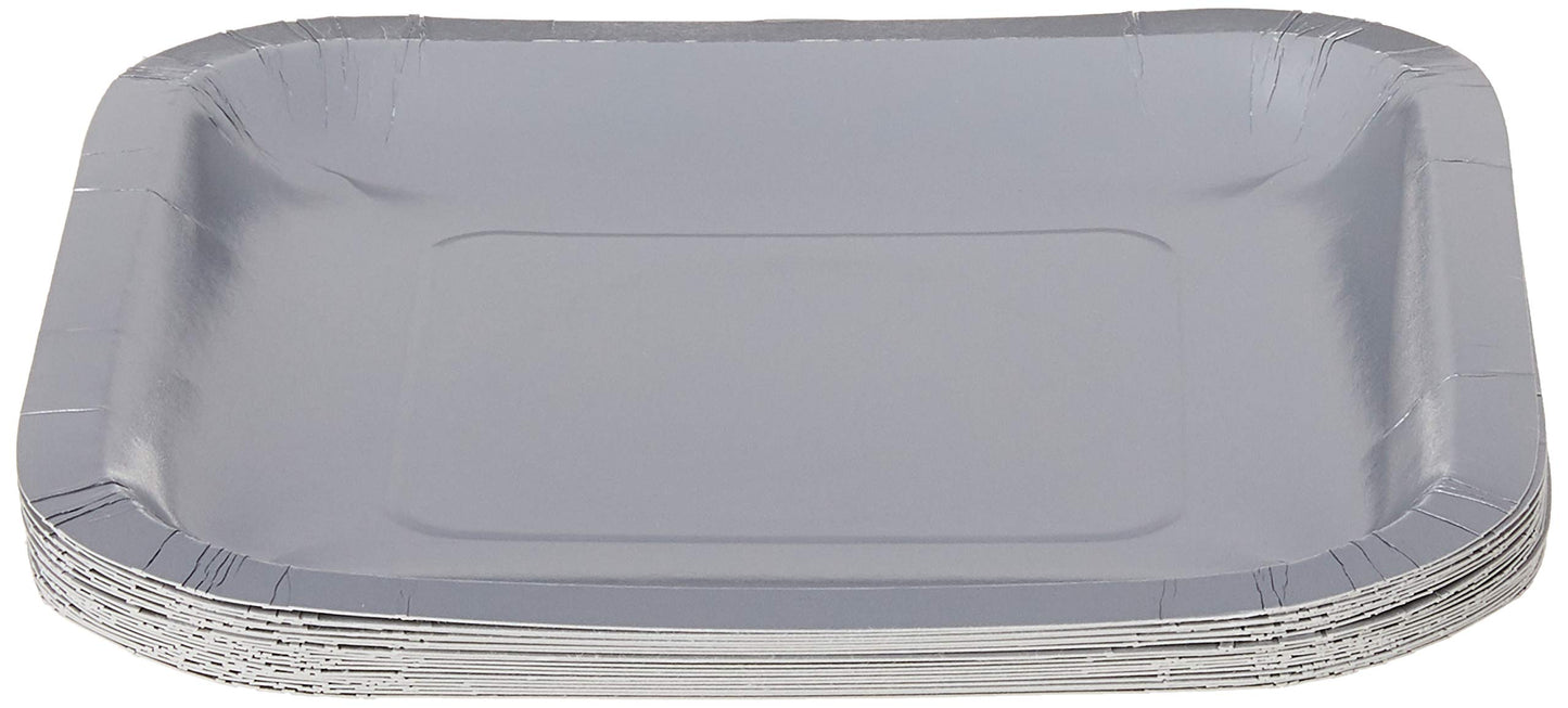 Creative Converting Touch of Color 18 Count Square Paper Lunch Plates, Shimmering Silver
