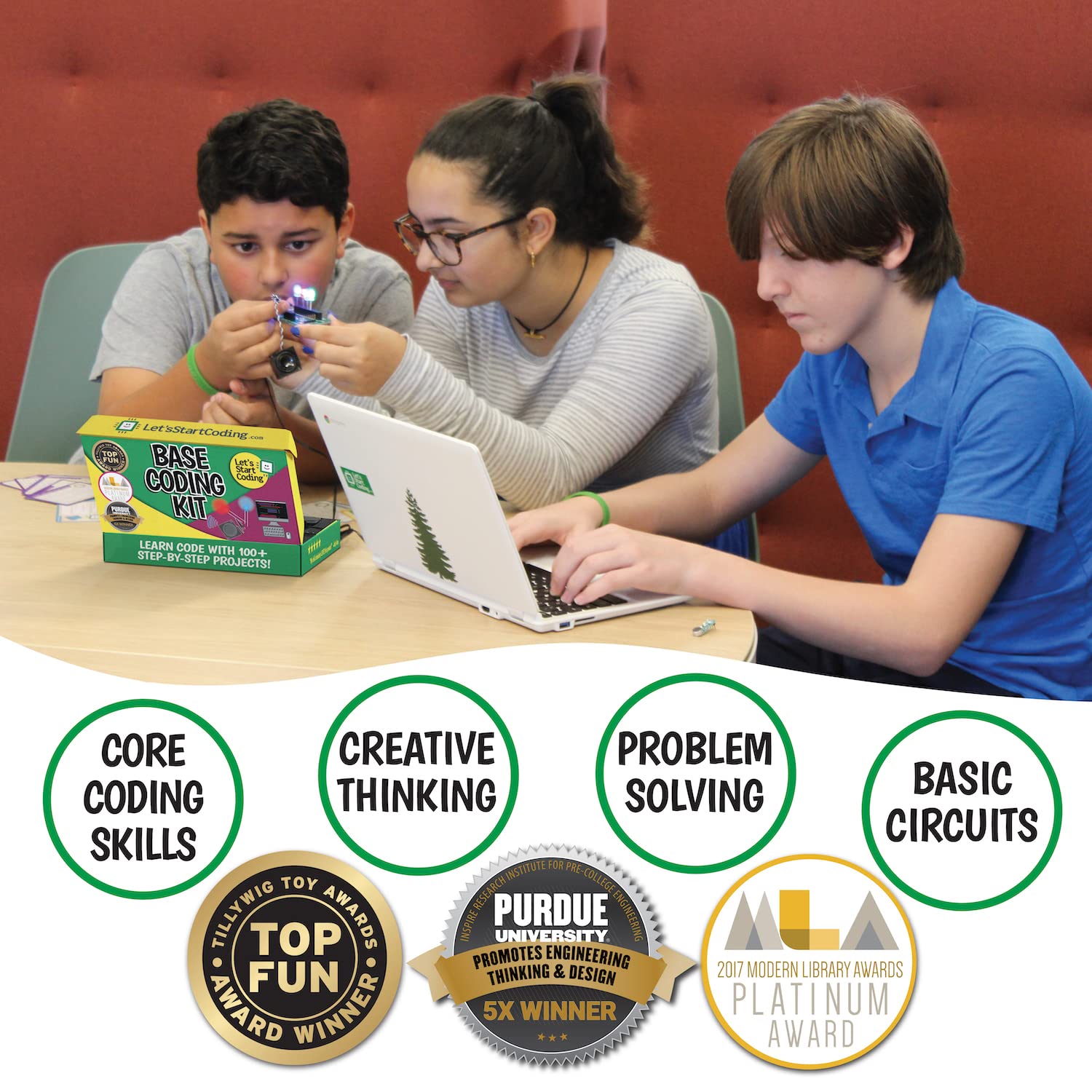 Base Kit Computer Coding Game for Kids 8-12+ and Teens to Learn Code & Electronics. Great STEM Gift for Boys & Girls for Real C++ Coding with Over 60