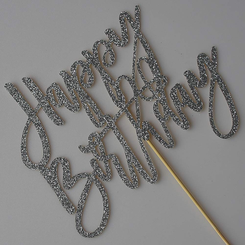 Happy Birthday Cake Topper Birthday Party Decorations Supplies Silver Glitter